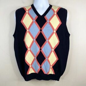 Vintage Alan Flusser Mens Golf Sweater Vest L Merino Wool Blend Preppy Academia